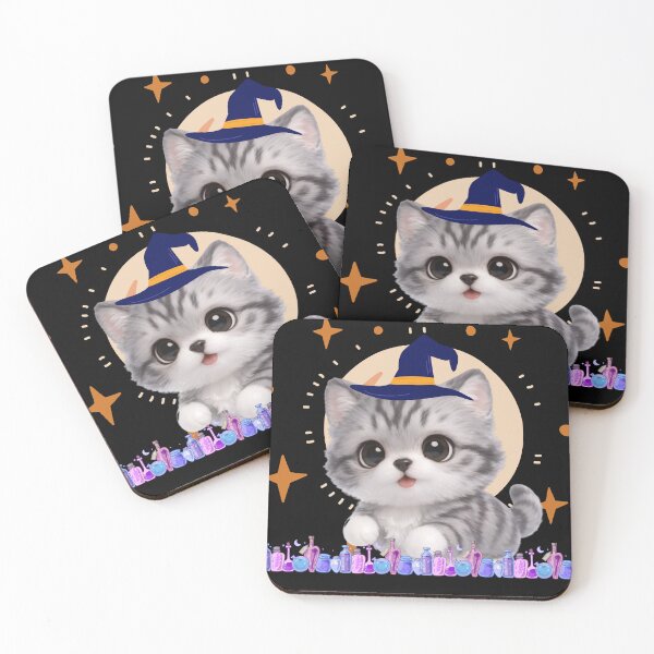 Item preview, Cute Witch Cat Magic Potions Kawaii Halloween Kitten Art designed and sold by Soluna Studio.