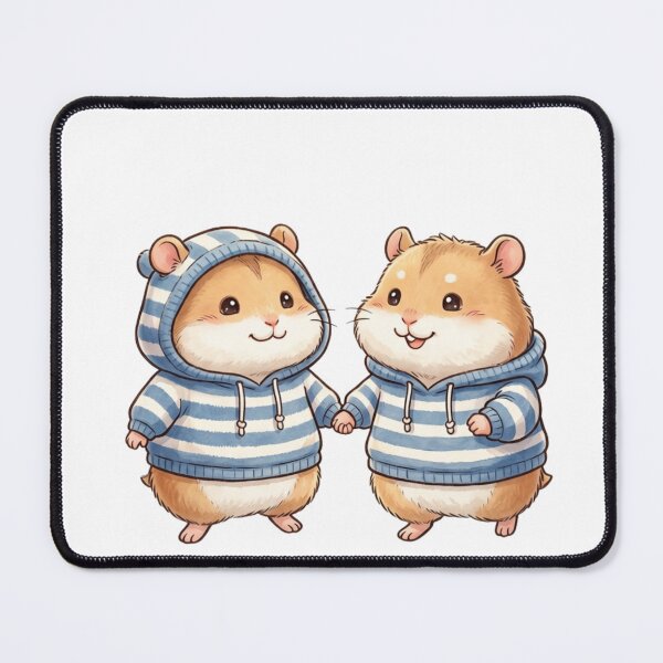 Item preview, Cute Hamsters Holding Hands - Matching Striped Hoodie Chibi Couple Art designed and sold by TaiwanMemory.