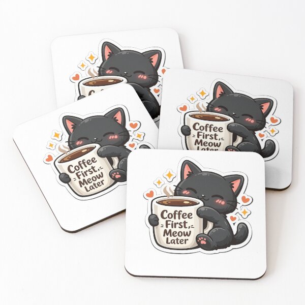 Item preview, Coffee First, Meow Later | Cute Black Cat Coffee Sticker designed and sold by Mohitt09.