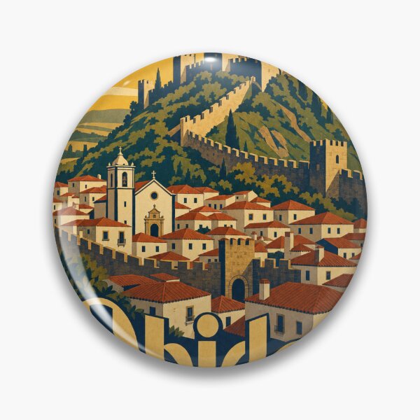 Item preview, Ilustración retro de un souvenir de viaje de Óbidos Portugal designed and sold by VisualArtsOasis.