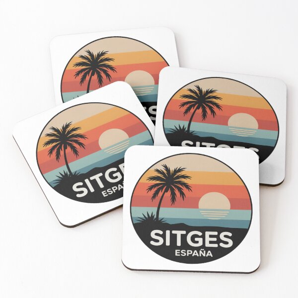 Item preview, Sitges España: Twin Palm Sunset Retro Badge designed and sold by CircinusStore.