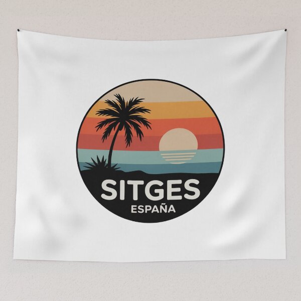 Item preview, Sitges España: Twin Palm Sunset Retro Badge designed and sold by CircinusStore.