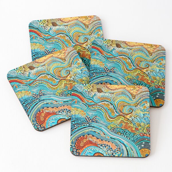 Item preview, Aboriginal Inspired Water Waves – Ocean Dot Art designed and sold by helgekerler.