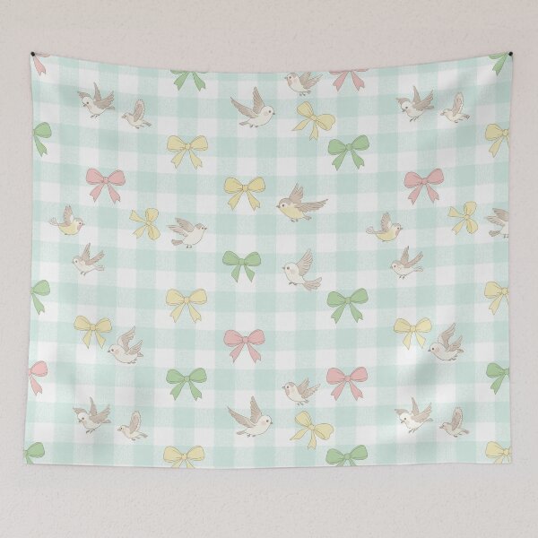 Item preview, Cute Pastel Birds and Bows on Mint Gingham Pattern designed and sold by unique0703.