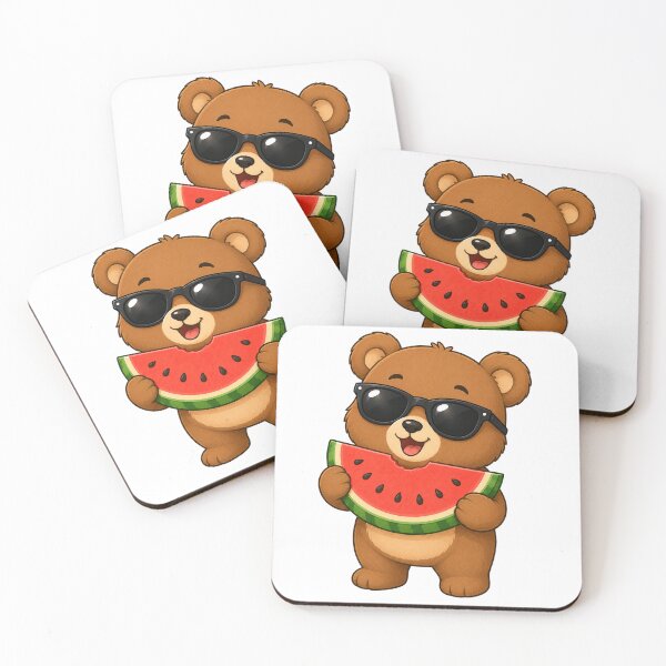 Item preview, Cute Bear Eating Watermelon with Sunglasses Summer Picnic designed and sold by Seculinator.