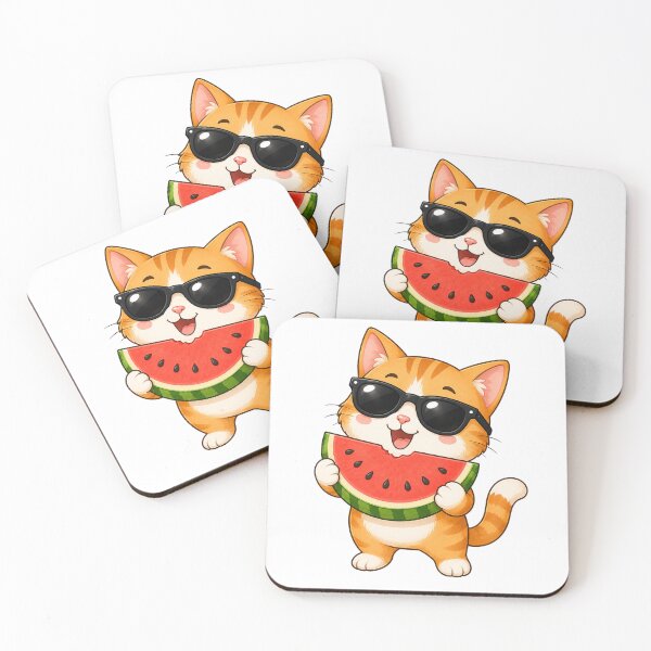 Item preview, Cute Cat Eating Watermelon with Sunglasses Summer Kitten designed and sold by Seculinator.