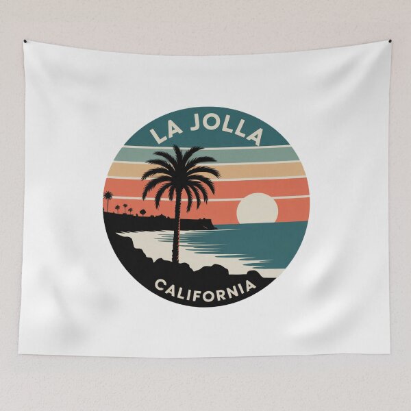 Item preview,  La Jolla California: Retro Palm & Cliff Sunset Badge designed and sold by CircinusStore.