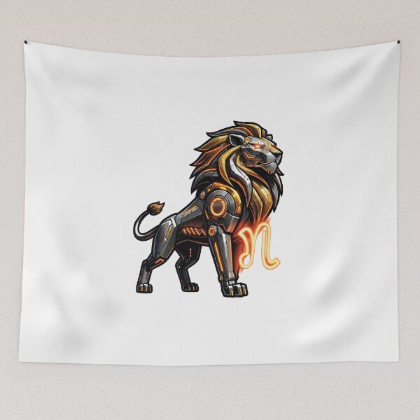 Item preview, Cyber Mechanical Leo Lion Zodiac Futuristic Gold Art designed and sold by Zodiac Celestial Art.