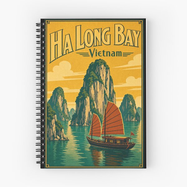 Item preview, Ilustración retro de un recuerdo de viaje a la bahía de Ha Long, Vietnam designed and sold by VisualArtsOasis.