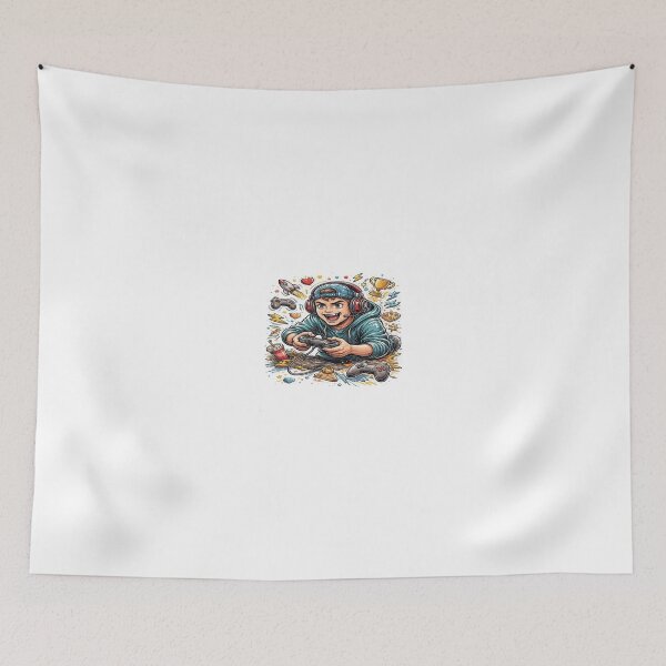 Item preview, Excited Gamer in Action – High-Energy Gaming Cartoon Illustration designed and sold by Artisan Finds Online.