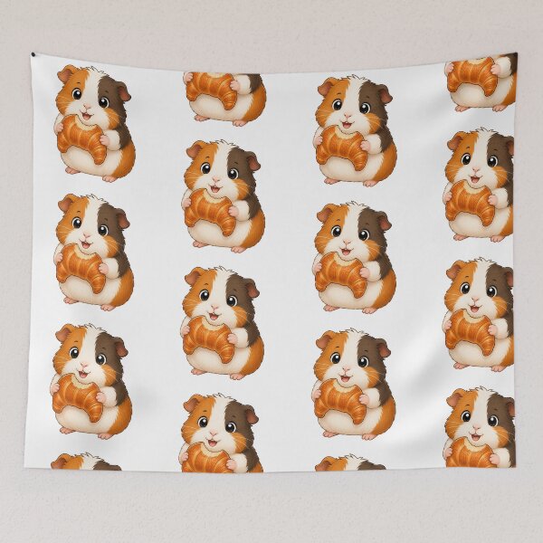 Item preview, Cute Guinea Pig Eating Croissant French Bakery Cartoon Cavy designed and sold by Seculinator.