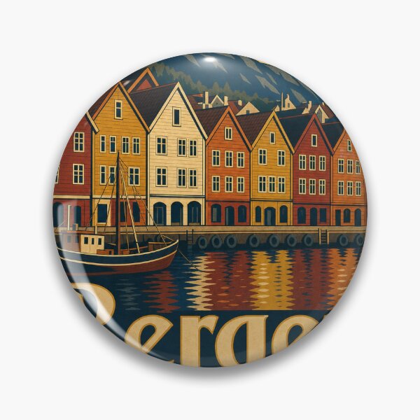 Item preview, Bergen Norway Travel Souvenir Retro Illustration designed and sold by VisualArtsOasis.