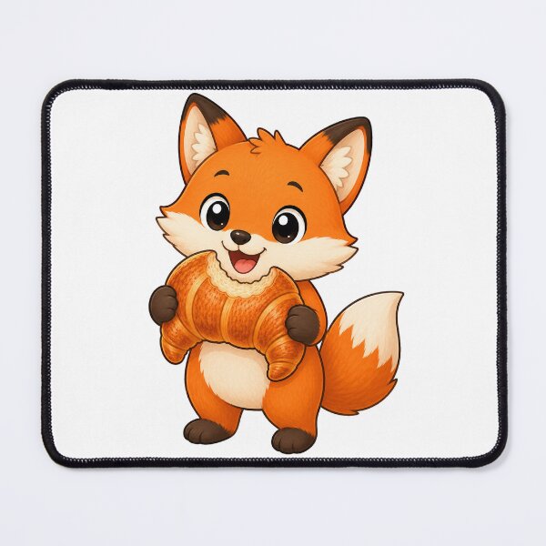 Item preview, Cute Fox Eating Croissant French Bakery Cartoon Illustration designed and sold by Seculinator.