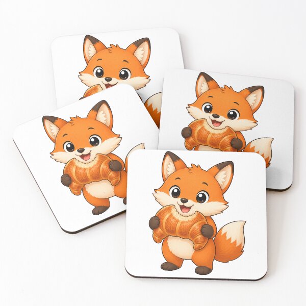 Item preview, Cute Fox Eating Croissant French Bakery Cartoon Illustration designed and sold by Seculinator.