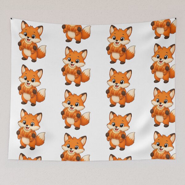 Item preview, Cute Fox Eating Croissant French Bakery Cartoon Illustration designed and sold by Seculinator.