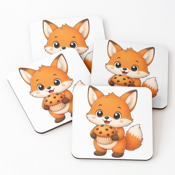 Item preview, Cute Fox Eating Chocolate Chip Muffin Bakery Illustration designed and sold by Seculinator.