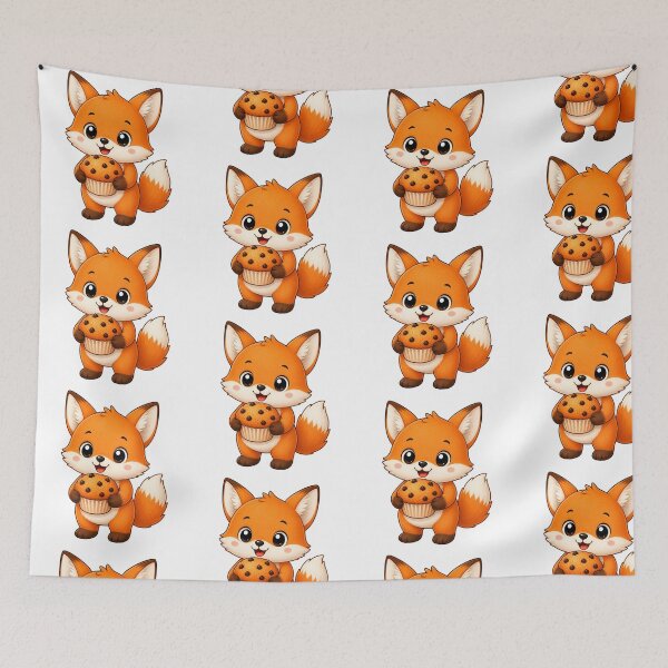 Item preview, Cute Fox Eating Chocolate Chip Muffin Bakery Illustration designed and sold by Seculinator.