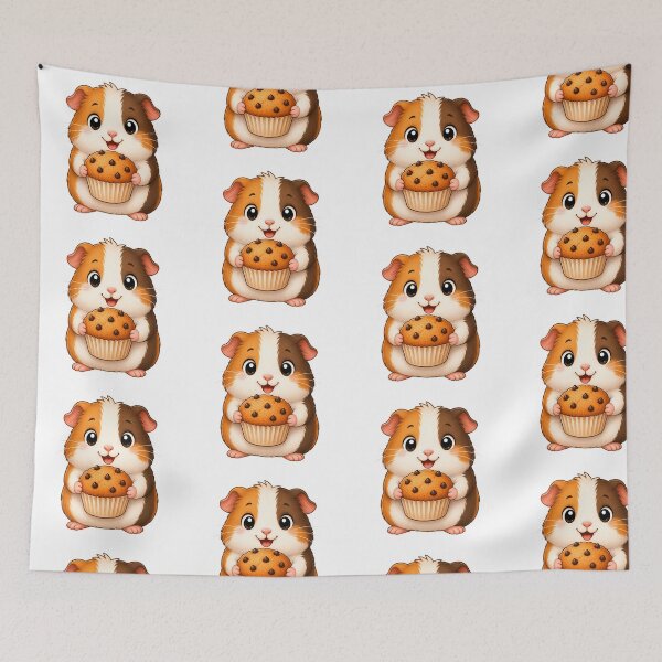 Item preview, Cute Guinea Pig Eating Chocolate Chip Muffin Illustration designed and sold by Seculinator.