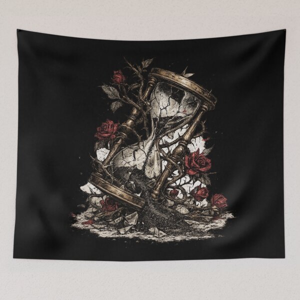 Item preview, Broken Hourglass Roses Dark Gothic Time Tattoo Style Design designed and sold by irfanshikh.