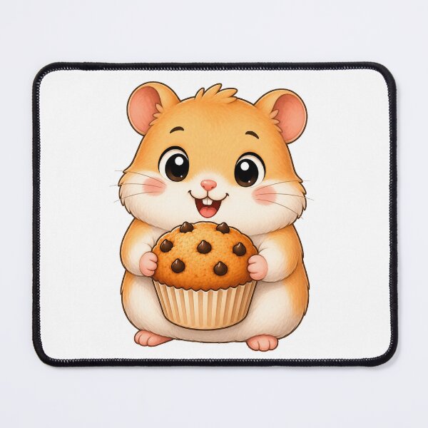 Item preview, Cute Hamster Eating Chocolate Chip Muffin Bakery Illustration designed and sold by Seculinator.