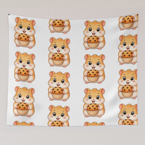 Item preview, Cute Hamster Eating Chocolate Chip Muffin Bakery Illustration designed and sold by Seculinator.