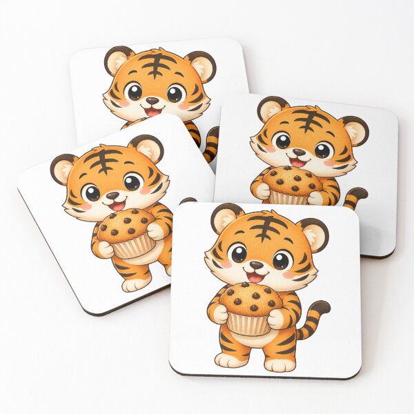 Item preview, Cute Tiger Eating Chocolate Chip Muffin Bakery Illustration designed and sold by Seculinator.