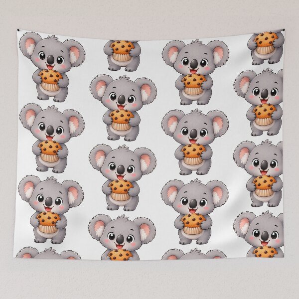 Item preview, Cute Koala Eating Chocolate Chip Muffin Bakery Illustration designed and sold by Seculinator.