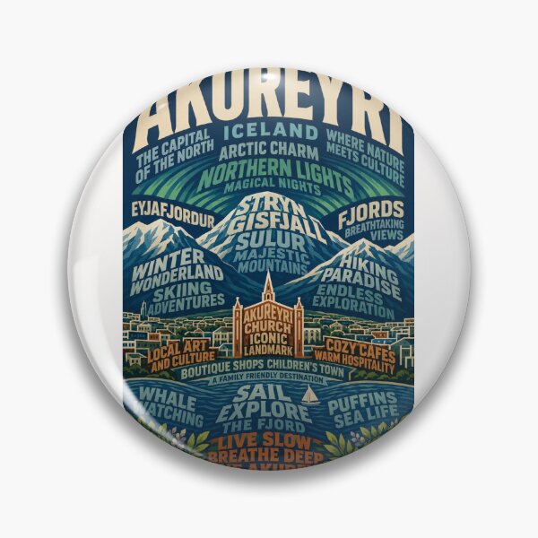 Item preview, Akureyri Iceland Northern Lights Eyjafjordur and Akureyrarkirkja Arctic Fjord Destination designed and sold by Places On Earth.
