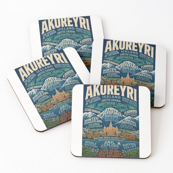 Item preview, Akureyri Iceland Northern Lights Eyjafjordur and Akureyrarkirkja Arctic Fjord Destination designed and sold by Places On Earth.