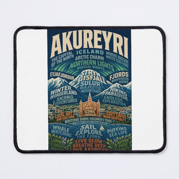 Item preview, Akureyri Iceland Northern Lights Eyjafjordur and Akureyrarkirkja Arctic Fjord Destination designed and sold by Places On Earth.