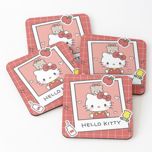 Item preview, Cute Nostalgic White Kitten and Bear - Kawaii Retro Red Grid Polaroid Sticker designed and sold by William Cano.