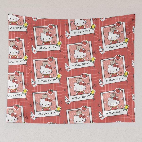 Item preview, Cute Nostalgic White Kitten and Bear - Kawaii Retro Red Grid Polaroid Sticker designed and sold by Billy Morfo™.