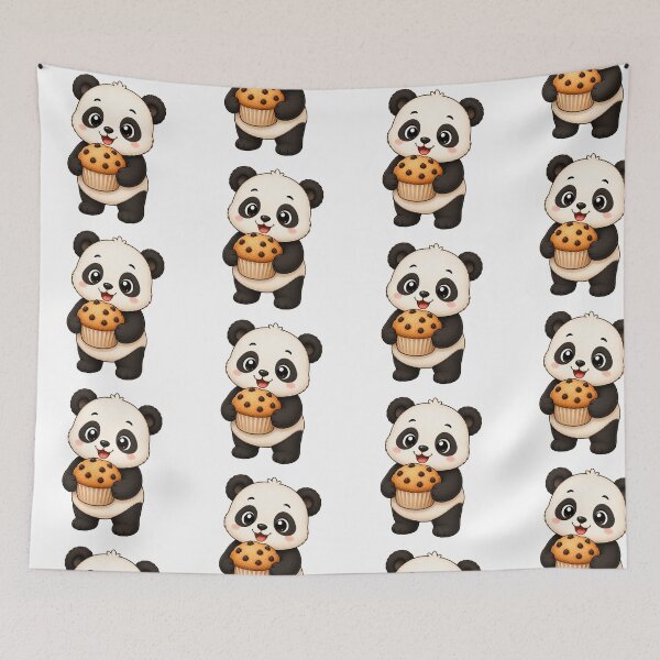 Item preview, Cute Panda Eating Chocolate Chip Muffin Bakery Illustration designed and sold by Seculinator.