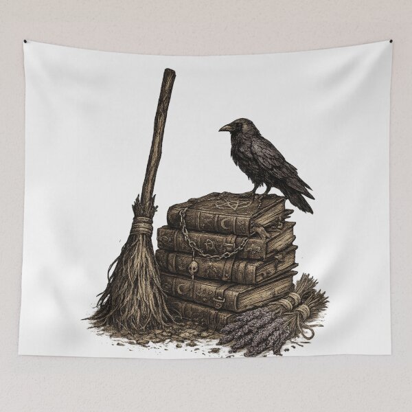 Item preview, Witchy Spell Books Raven Broom Occult Aesthetic Design designed and sold by irfanshikh.