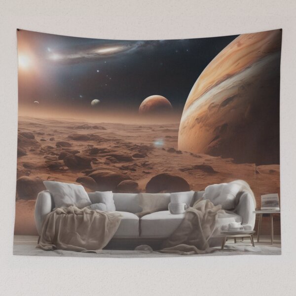Item preview, Surreal Sci-Fi Living Room on Mars Cosmic Landscape Art designed and sold by UmSkelig834.