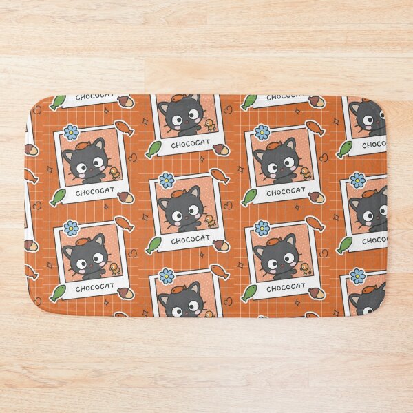 Item preview, Cute Nostalgic Black Kitten and Fish - Kawaii Retro Orange Grid Polaroid Sticker designed and sold by William Cano.