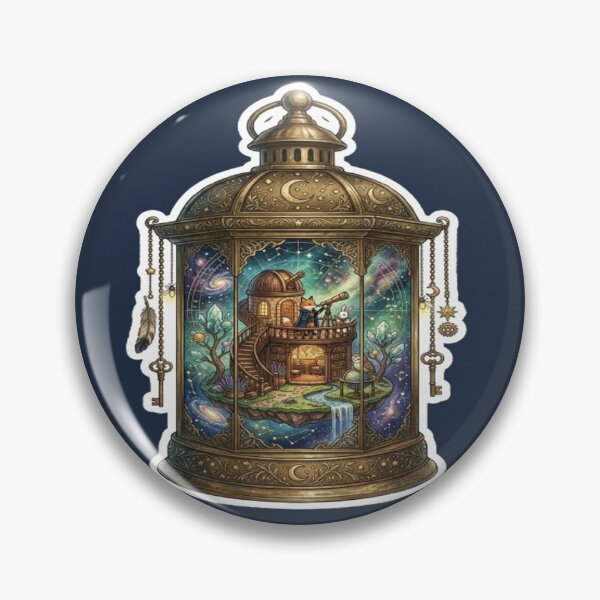 Item preview, The Stargazer's Lantern | Fantasy Celestial Lantern Sticker | Cozy Observatory Miniature World Illustration designed and sold by CreativeNest Prints.