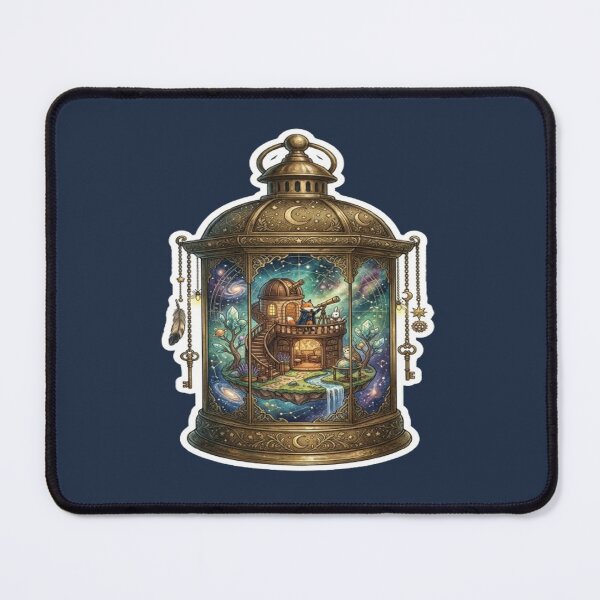 Item preview, The Stargazer's Lantern | Fantasy Celestial Lantern Sticker | Cozy Observatory Miniature World Illustration designed and sold by CreativeNest Prints.