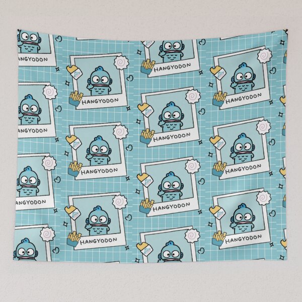 Item preview, Cute Nostalgic Blue Fish and Fries - Kawaii Retro Aqua Grid Polaroid Sticker designed and sold by William Cano.