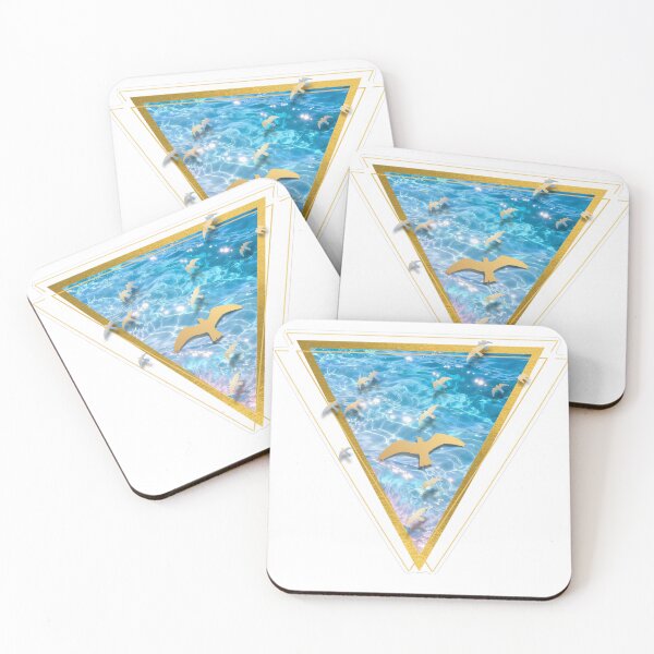 Item preview, Golden Geometric Triangle Ocean Birds Art designed and sold by Arita-store.