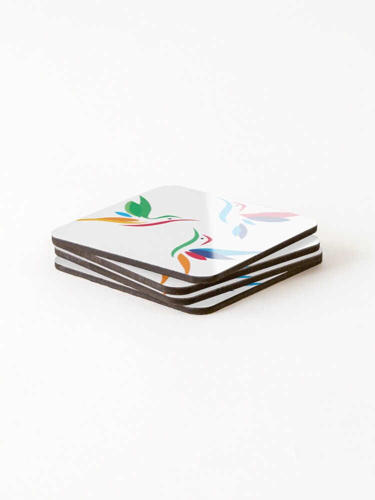 Thumbnail 4 of 5, Coasters (Set of 4), Colorful Abstract Hummingbird Bird Design designed and sold by RMTrendy.