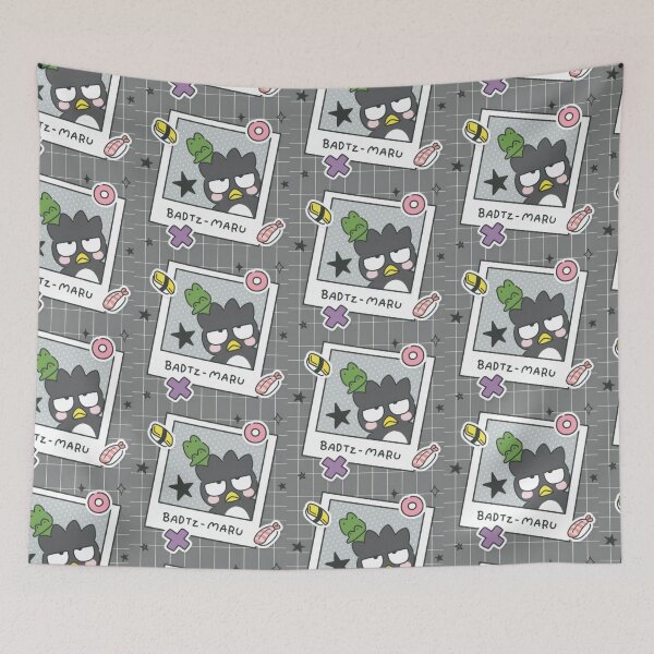 Item preview, Cute Grumpy Black Penguin Sushi Club - Kawaii Retro Gray Grid Polaroid Sticker designed and sold by William Cano.