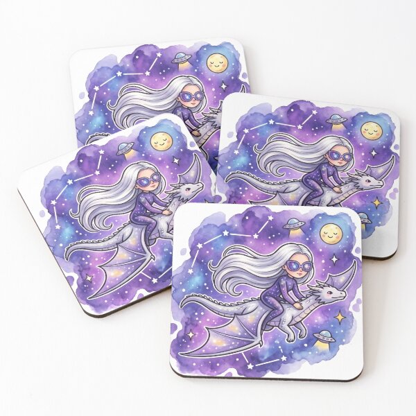 Item preview, Cosmic Dragon Rider | Galaxy Girl Flying on Dragon | Cute Fantasy Space Adventure Art designed and sold by Cosmic Doodle Co..