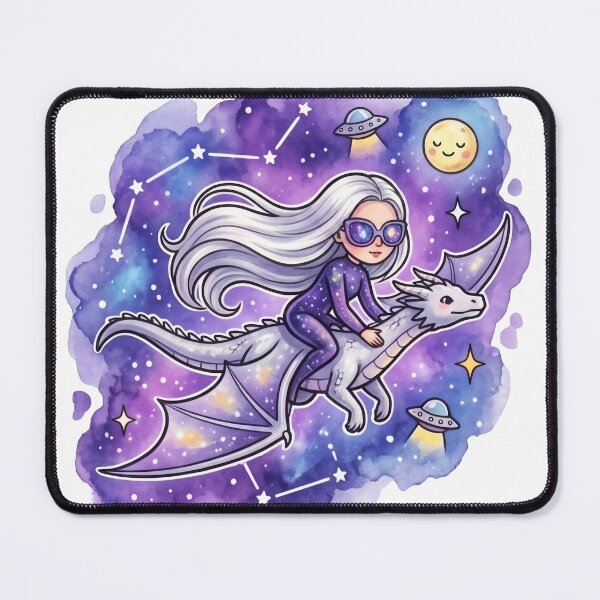 Item preview, Cosmic Dragon Rider | Galaxy Girl Flying on Dragon | Cute Fantasy Space Adventure Art designed and sold by Cosmic Doodle Co..