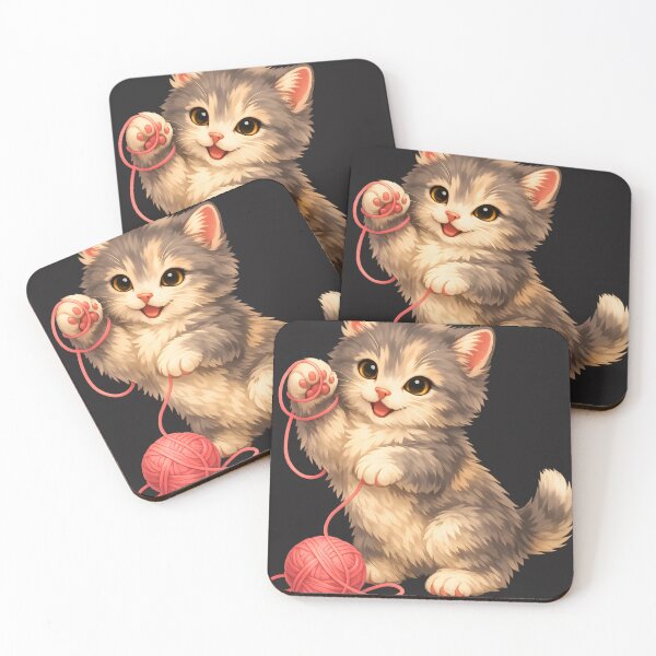 Item preview,  Illustrated Playful Gray & Beige Kitten – Cute Yarn Cat Art designed and sold by Neo Tokio.