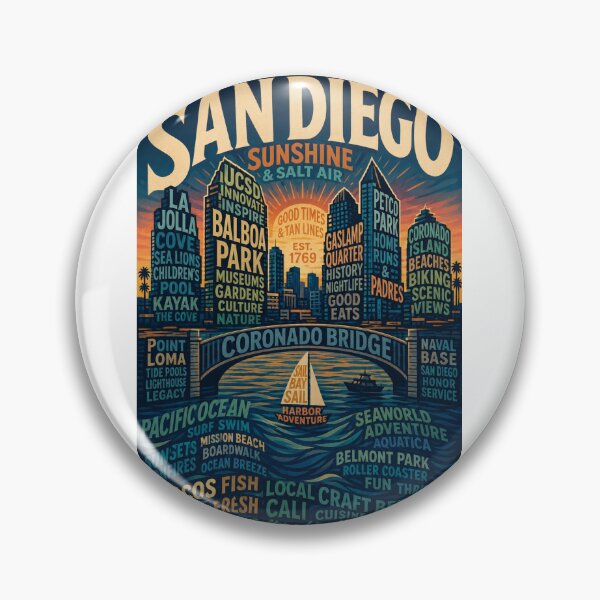 Item preview, San Diego California Coronado Bridge Skyline with Balboa Park UCSD and La Jolla Cove designed and sold by Aryabek.
