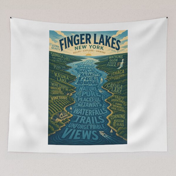 Item preview, Finger Lakes New York Scenic Waterways with Seneca Lake Watkins Glen and Cayuga Lake designed and sold by Aryabek.