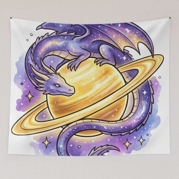 Item preview, Sleeping Celestial Dragon | Cosmic Saturn Fantasy Art | Galaxy Dragon Illustration designed and sold by Cosmic Doodle Co..