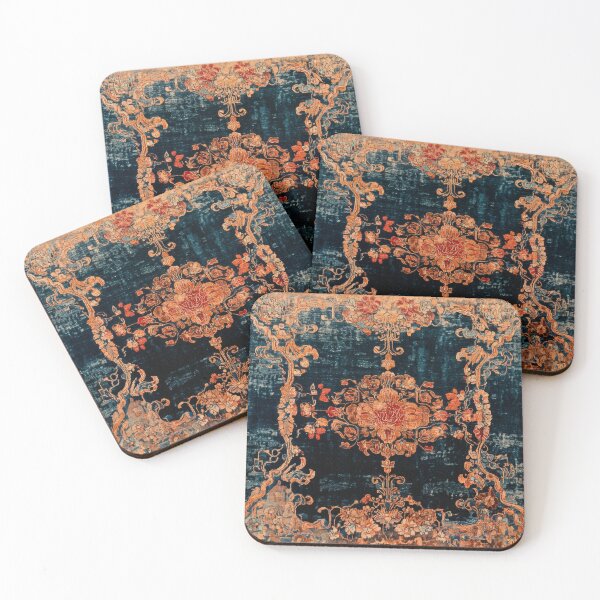 Item preview, 17th Century Antique Velvet and Silk Blue Shabby Carpet Print designed and sold by GrinGalore.