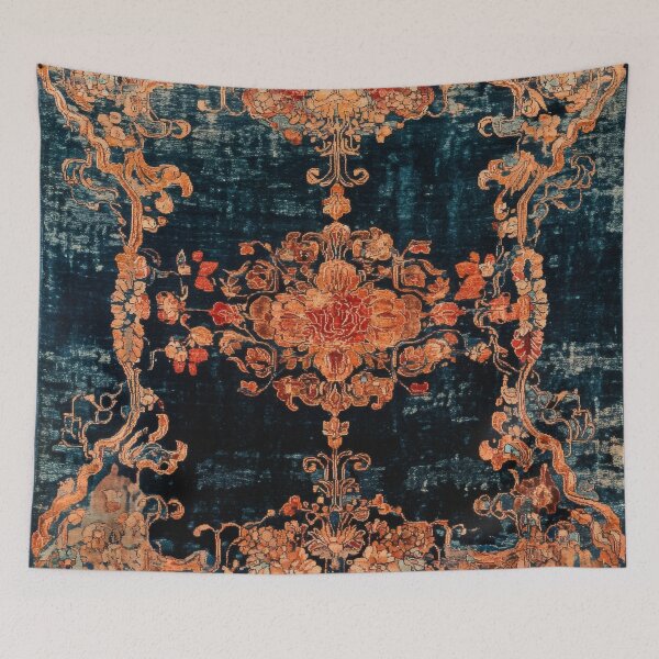 Item preview, 17th Century Antique Velvet and Silk Blue Shabby Carpet Print designed and sold by GrinGalore.
